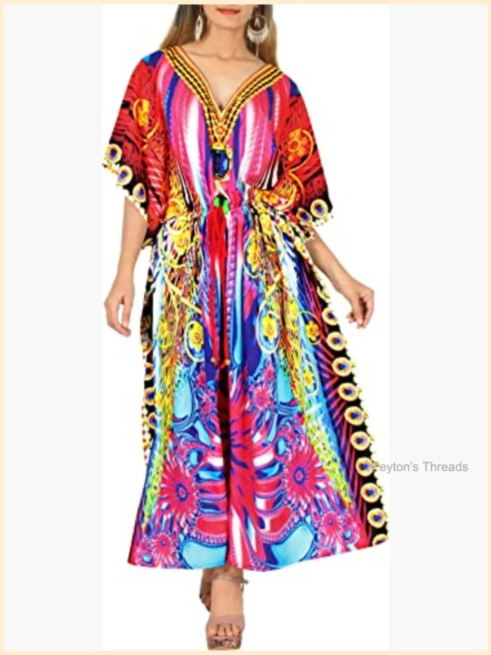 Women's Caftan Long Boho Evening Gown Cover Up One Size - Picture 2 of 6